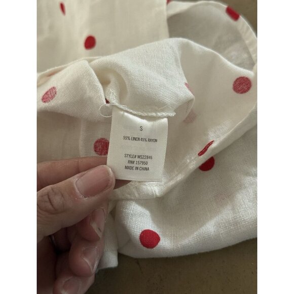 Mi Ami Francesca’s Piper Cold Shoulder Red White Polka Dot Ruffle Top Sz S Linen - Picture 10 of 12